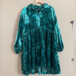 The Bettina Tiered Shirt Dress by Maeve: Mini Velvet Ed. Green Velvet